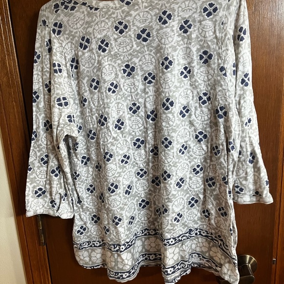 Boho V-Neck Printed Tunic Top in Cream and Navy - Women's 1x lucky brand - Picture 5 of 5